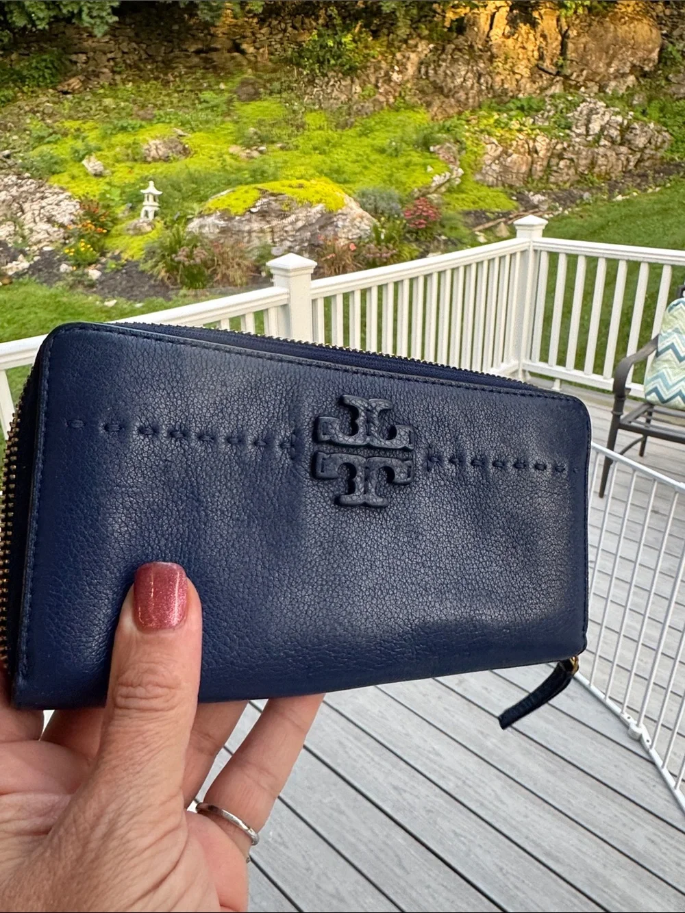 Tory Burch Royal Blue Leather Zip-Around Wallet EUC